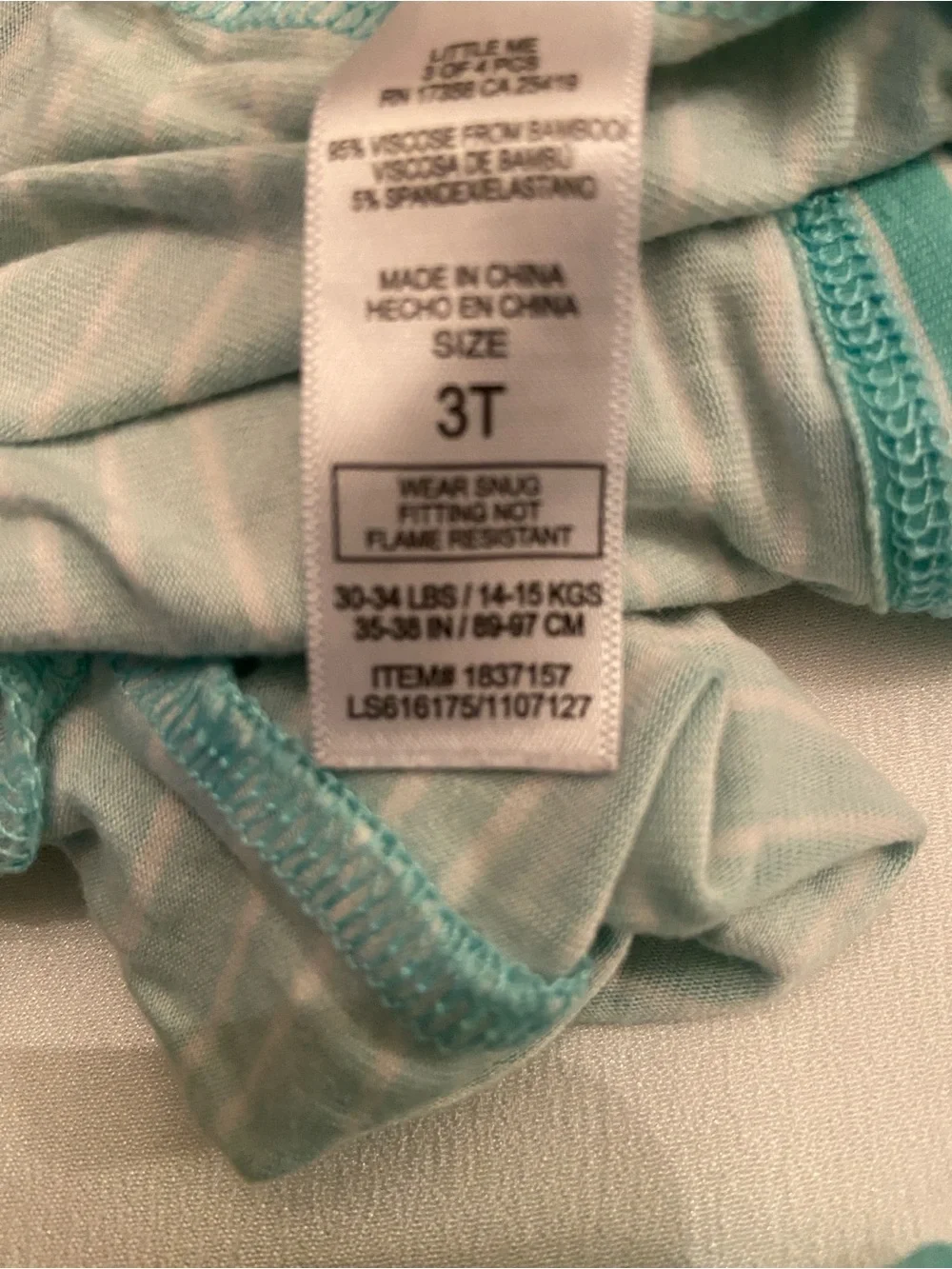 Little Me , Bamboo Aqua Striped Long Sleeve Pajama Set, 3T EUC